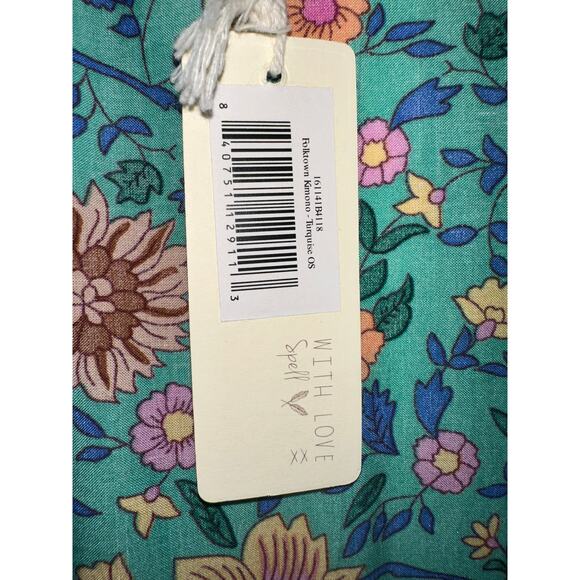 NWT SPELL DESIGNS FOLKTOWN TURQUOISE MAXI KIMONO ROBE OSFA - Picture 6 of 8